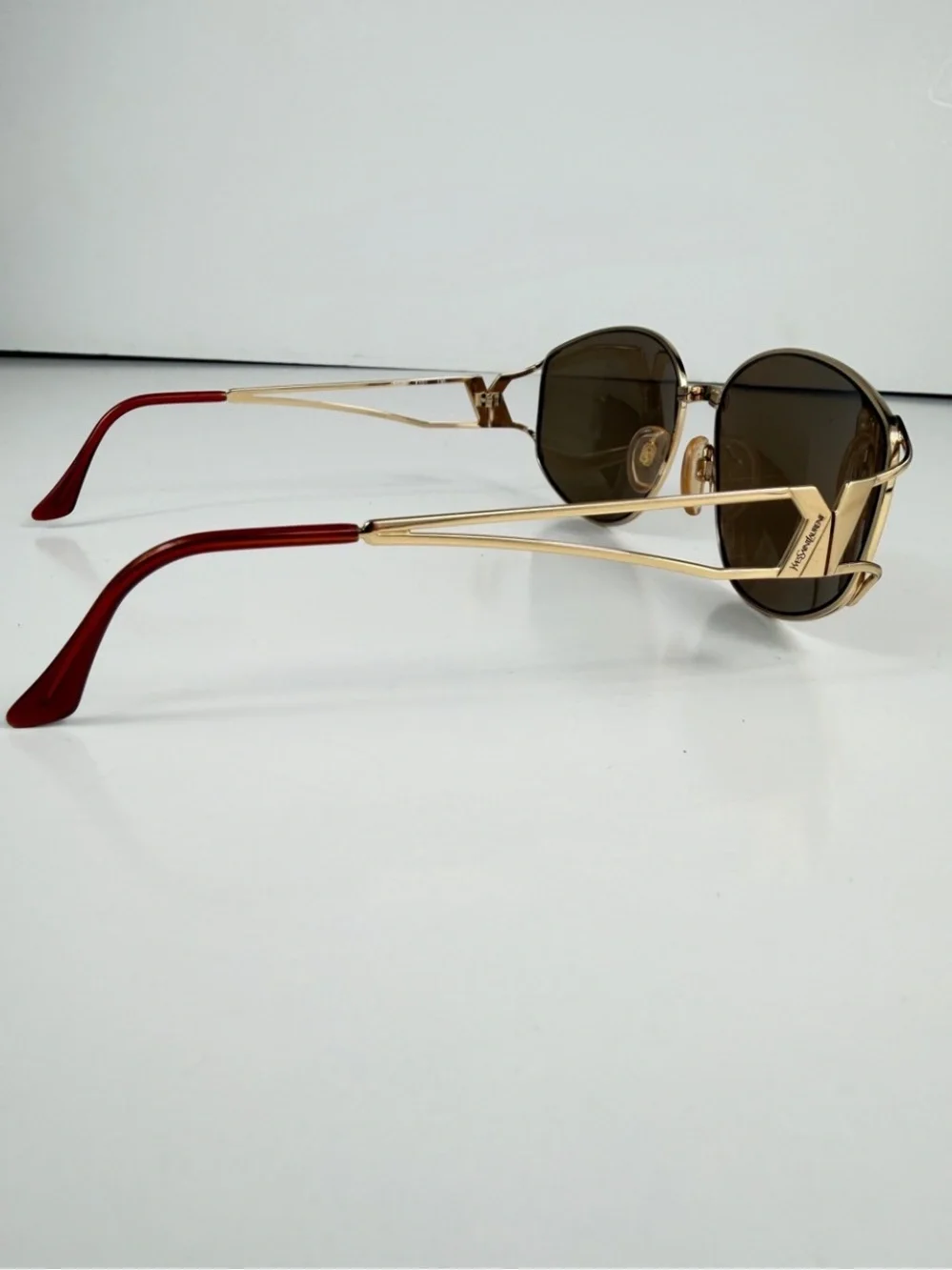 VTG Yves Saint Laurent 6029 Sunglasses Gold Open Frame YSL Deadstock Full Set